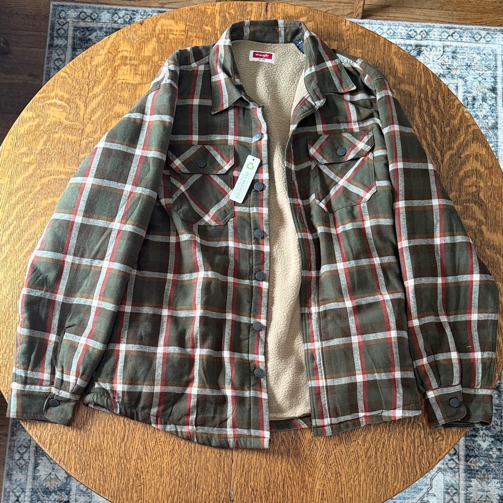Wrangler Green Plaid Sherpa-Lined Jacket
